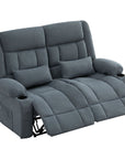47" Slate Blue and Black Microfiber Manual Reclining Loveseat With Storage and Toss Pillows