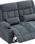47" Slate Blue and Black Microfiber Manual Reclining Loveseat With Storage and Toss Pillows