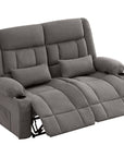 47" Slate Blue and Black Microfiber Manual Reclining Loveseat With Storage and Toss Pillows