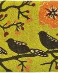 24" X 36" Green Black And Orange Floral Birds Outdoor Coir Door Mat