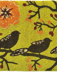 24" X 36" Green Black And Orange Floral Birds Outdoor Coir Door Mat