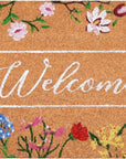 24" X 36" Brown White And Green Floral Welcome Outdoor Coir Door Mat