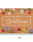 24" X 36" Brown White And Green Floral Welcome Outdoor Coir Door Mat