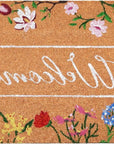 24" X 36" Brown White And Green Floral Welcome Outdoor Coir Door Mat