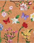 24" X 36" Brown White And Green Floral Outdoor Coir Door Mat