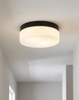 11" Black Metal And Frosted Glass Flush Mount Ceiling Light