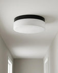 11" Black Metal And Frosted Glass Flush Mount Ceiling Light