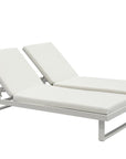 Set of Two White Aluminum Four Position Adjustable Outdoor Chaise Lounges with White Cushion