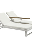 Set of Two White Aluminum Four Position Adjustable Outdoor Chaise Lounges with White Cushion