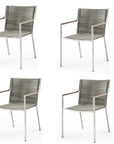 Set of Four Light Brown And Silver Woven Steel Outdoor Arm Chairs