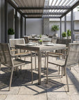 Set of Four Light Brown And Silver Woven Steel Outdoor Arm Chairs