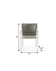 Set of Four Light Brown And Silver Woven Steel Outdoor Arm Chairs