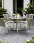 Set of Four Light Brown And Silver Woven Steel Outdoor Arm Chairs