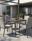Set of Four Light Gray Aluminum Outdoor Arm Chairs
