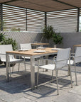 Set of Four Light Gray Steel Sling Outdoor Arm Chairs