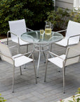 Set of Four Light Gray Steel Sling Outdoor Arm Chairs