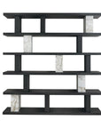 71" Black And White Wood And Faux Marble Five Tier Geometric Bookcase