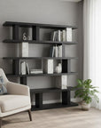 71" Black And White Wood And Faux Marble Five Tier Geometric Bookcase