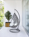 40" Dark Gray Aluminum Outdoor Rocking Egg Chair with White Cushion