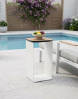12" White And Brown Aluminum And Heavy Duty Resin Outdoor Side Table