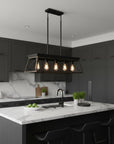 Black Metal Five Light Geometric And Kitchen Island Ceiling Light