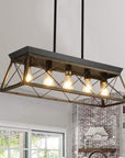 Black Metal Five Light Geometric And Kitchen Island Ceiling Light