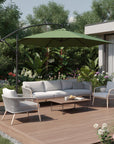 9.5' Green Polyester Hexagonal Cantilever Patio Umbrella with Stand