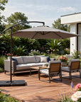 9.5' Gray Polyester Hexagonal Cantilever Patio Umbrella with Stand
