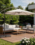 9.5' White Polyester Hexagonal Cantilever Patio Umbrella with Stand