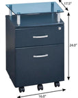 Gray Glass And Metal Two Drawer Rolling Filing Cabinet