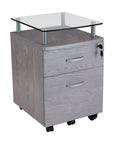 Gray Glass And Metal Two Drawer Rolling Filing Cabinet