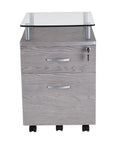 Gray Glass And Metal Two Drawer Rolling Filing Cabinet
