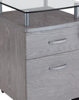 Gray Glass And Metal Two Drawer Rolling Filing Cabinet