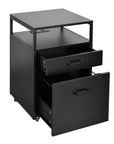 26" Black Wood And Metal Two Drawer Rolling Filing Cabinet With USB