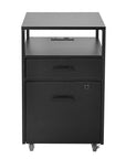 26" Black Wood And Metal Two Drawer Rolling Filing Cabinet With USB