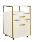 26" Black Wood And Metal Two Drawer Rolling Filing Cabinet With USB
