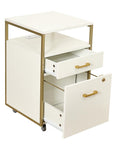 26" Black Wood And Metal Two Drawer Rolling Filing Cabinet With USB