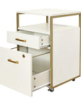 26" Black Wood And Metal Two Drawer Rolling Filing Cabinet With USB