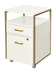 26" Black Wood And Metal Two Drawer Rolling Filing Cabinet With USB