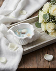 6" Light Blue Unscented Soy Wax Candle In White Resin Novelty Holder With Seashells