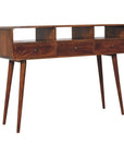 51" Chestnut Solid Wood Console Table With Three Shelves And Three Drawers