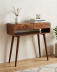 35" Chestnut Solid Wood Console Table With Shelf And Two Drawers