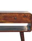 35" Chestnut Solid Wood Console Table With Shelf And Two Drawers