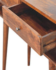 35" Chestnut Solid Wood Console Table With Shelf And Two Drawers