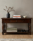 34" Brown Solid Wood Console Table With Shelf And Drawer
