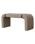 35" Beige and Brown Boucle and Leather Upholstered Bench