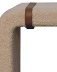 35" Beige and Brown Boucle and Leather Upholstered Bench