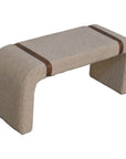35" Beige and Brown Boucle and Leather Upholstered Bench