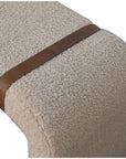 35" Beige and Brown Boucle and Leather Upholstered Bench