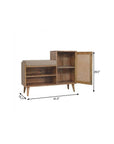 41" Beige And Oak Boucle And Solid Wood Upholstered Storage Bench With Cabinet And Shelves